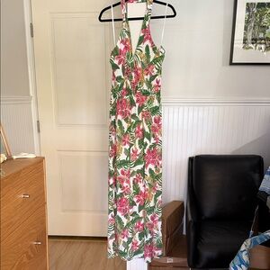 NWT Tori Richard Tradewind Tech Tropical A Shady Place Halter Maxi Dress SZ L